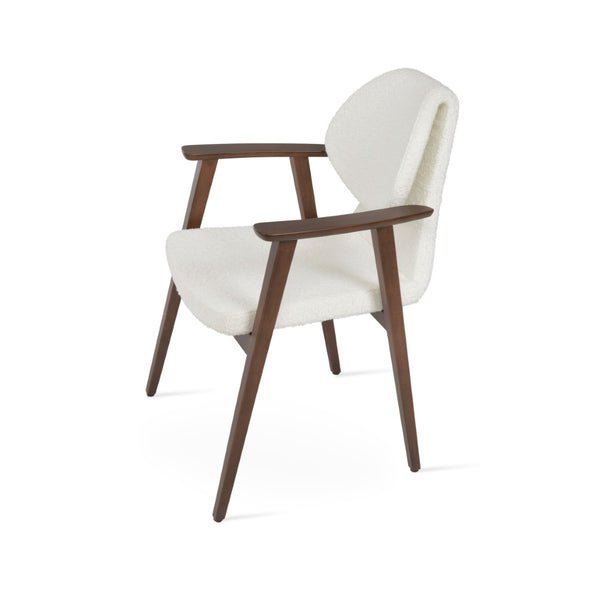 Soho Concept Gakko Guest Chair With Armrest - Elegant Beech Wood Design In Camira Boucle Or Leather, 10-year Warranty White  Soho-concept-dining-chair-03703