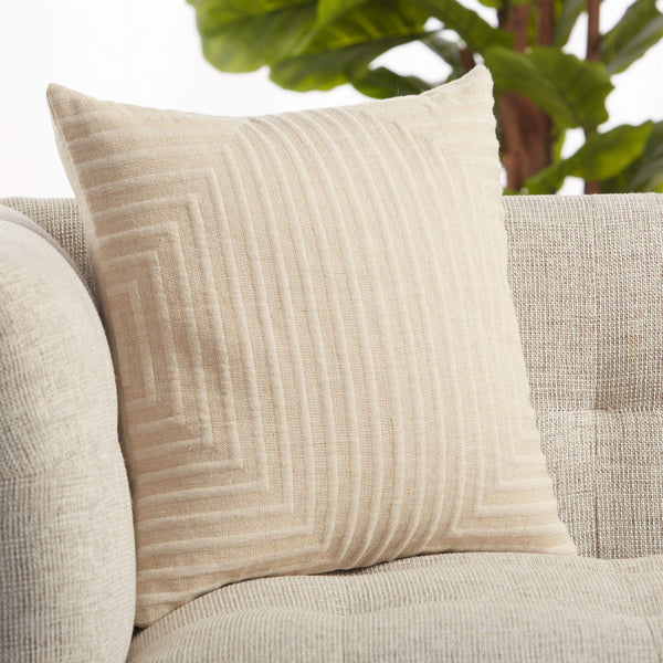 Jaipur Living Vibe by Jaipur Living Neutra Linen Geometric Taupe Square Pillow for Neutral Interiors Poly Fill PLW103651