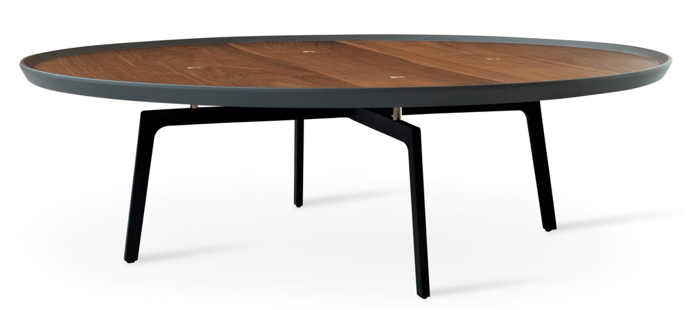 Soho Concept Galaxy Coffee Table: Stylish Walnut Veneer Top With Matte Grey Edge & Black Metal Base - Compact Design Walnut,Gray,Black  Soho-concept-dining-chair-13801