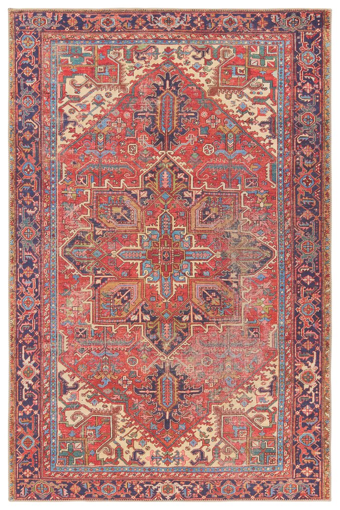 Jaipur Living Garcia Lucinda Gar01 Powerloomed Machinemade 100% Polyester Traditional Medallion Indoor Rug Red, Blue 100% Polyester, Recycled Poly Cotton Woven Canvas Rug157540