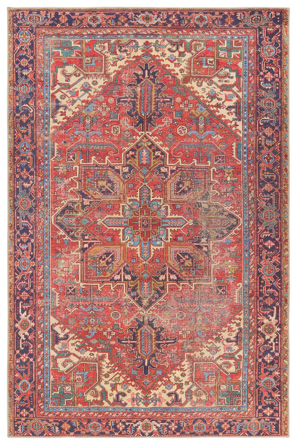 Jaipur Living Garcia Lucinda Gar01 Powerloomed Machinemade 100% Polyester Traditional Medallion Indoor Rug Red, Blue 100% Polyester, Recycled Poly Cotton Woven Canvas Rug157540