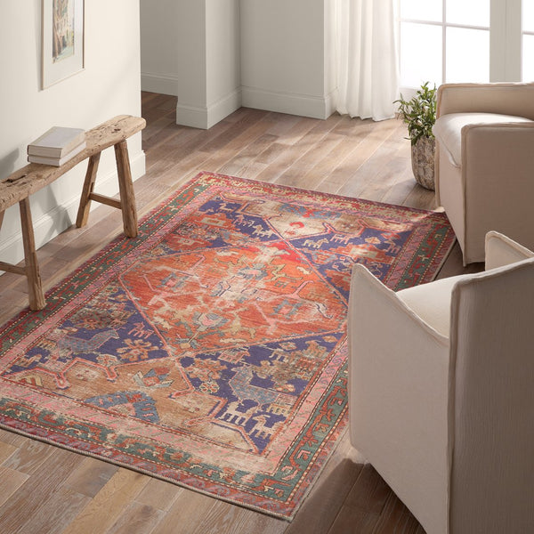 Jaipur Living Garcia Sancho Gar02 Powerloomed Machinemade 100% Polyester Traditional Medallion Indoor Rug Orange, Purple 100% Polyester, Recycled Poly Cotton Woven Canvas Rug157546
