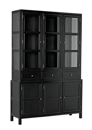 Noir Colonial Hutch - Timeless Solid Mahogany Storage Cabinet with Elegant Brass Pulls for Any Space Hand Rubbed Black GARM119HB