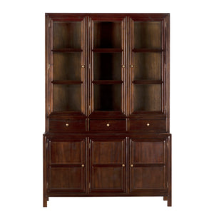 Noir Colonial Hutch - Exquisite Solid Mahogany Design With 15 Cubbies Perfect For Timeless Storage Solutions Hand Rubbed Brown Mahogany,Glass,Veneer,Brass Pulls Garm119hbr