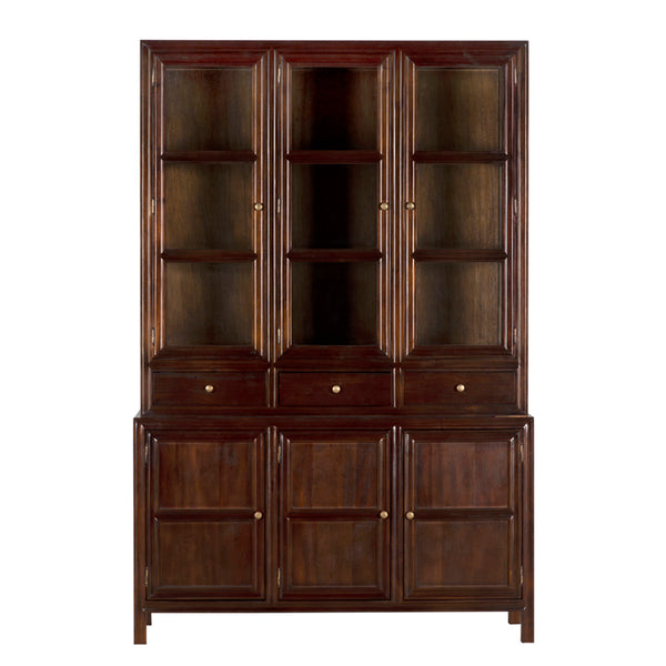 Noir Colonial Hutch - Exquisite Solid Mahogany Design With 15 Cubbies Perfect For Timeless Storage Solutions Hand Rubbed Brown Mahogany,Glass,Veneer,Brass Pulls Garm119hbr