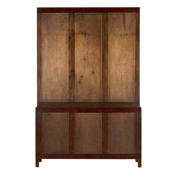 Noir Colonial Hutch - Exquisite Solid Mahogany Design With 15 Cubbies Perfect For Timeless Storage Solutions Hand Rubbed Brown Mahogany,Glass,Veneer,Brass Pulls Garm119hbr