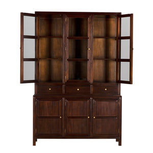 Noir Colonial Hutch - Exquisite Solid Mahogany Design With 15 Cubbies Perfect For Timeless Storage Solutions Hand Rubbed Brown Mahogany,Glass,Veneer,Brass Pulls Garm119hbr