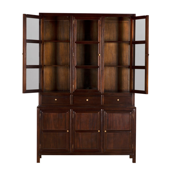 Noir Colonial Hutch - Exquisite Solid Mahogany Design With 15 Cubbies Perfect For Timeless Storage Solutions Hand Rubbed Brown Mahogany,Glass,Veneer,Brass Pulls Garm119hbr