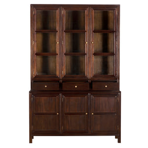 Noir Colonial Hutch - Exquisite Solid Mahogany Design With 15 Cubbies Perfect For Timeless Storage Solutions Hand Rubbed Brown Mahogany,Glass,Veneer,Brass Pulls Garm119hbr
