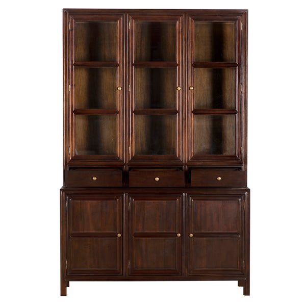 Noir Colonial Hutch - Exquisite Solid Mahogany Design With 15 Cubbies Perfect For Timeless Storage Solutions Hand Rubbed Brown Mahogany,Glass,Veneer,Brass Pulls Garm119hbr