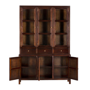 Noir Colonial Hutch - Exquisite Solid Mahogany Design With 15 Cubbies Perfect For Timeless Storage Solutions Hand Rubbed Brown Mahogany,Glass,Veneer,Brass Pulls Garm119hbr