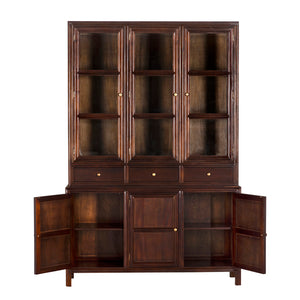 Noir Colonial Hutch - Exquisite Solid Mahogany Design With 15 Cubbies Perfect For Timeless Storage Solutions Hand Rubbed Brown Mahogany,Glass,Veneer,Brass Pulls Garm119hbr
