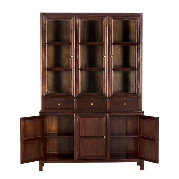 Noir Colonial Hutch - Exquisite Solid Mahogany Design With 15 Cubbies Perfect For Timeless Storage Solutions Hand Rubbed Brown Mahogany,Glass,Veneer,Brass Pulls Garm119hbr