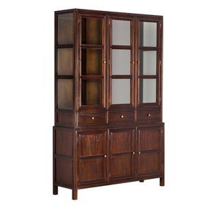 Noir Colonial Hutch - Exquisite Solid Mahogany Design With 15 Cubbies Perfect For Timeless Storage Solutions Hand Rubbed Brown Mahogany,Glass,Veneer,Brass Pulls Garm119hbr