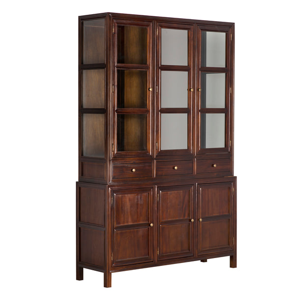 Noir Colonial Hutch - Exquisite Solid Mahogany Design With 15 Cubbies Perfect For Timeless Storage Solutions Hand Rubbed Brown Mahogany,Glass,Veneer,Brass Pulls Garm119hbr