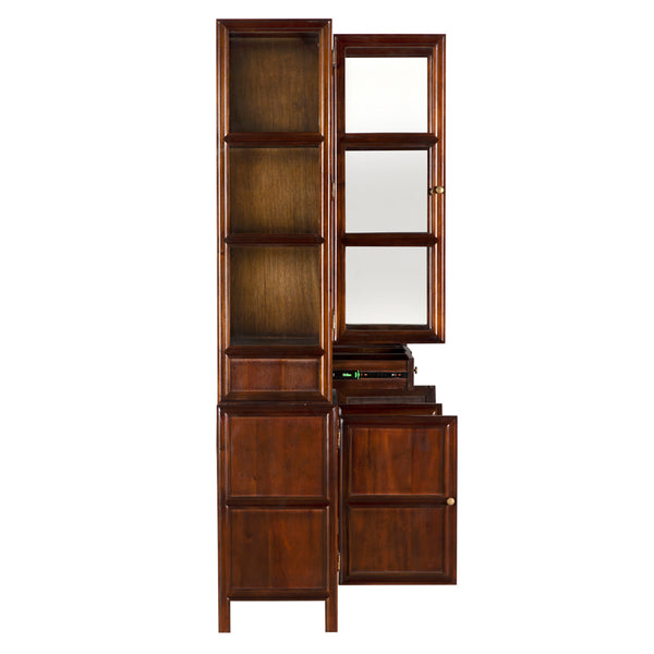 Noir Colonial Hutch - Exquisite Solid Mahogany Design With 15 Cubbies Perfect For Timeless Storage Solutions Hand Rubbed Brown Mahogany,Glass,Veneer,Brass Pulls Garm119hbr