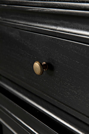 Noir Colonial Hutch - Timeless Solid Mahogany Storage Cabinet with Elegant Brass Pulls for Any Space Hand Rubbed Black GARM119HB