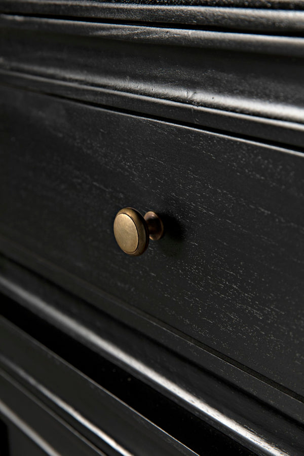 Noir Colonial Hutch - Timeless Solid Mahogany Storage Cabinet with Elegant Brass Pulls for Any Space Hand Rubbed Black GARM119HB