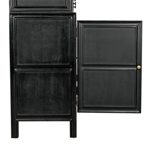 Noir Colonial Hutch - Timeless Solid Mahogany Storage Cabinet with Elegant Brass Pulls for Any Space Hand Rubbed Black GARM119HB