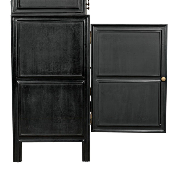 Noir Colonial Hutch - Timeless Solid Mahogany Storage Cabinet with Elegant Brass Pulls for Any Space Hand Rubbed Black GARM119HB