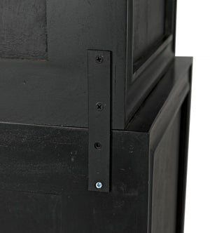 Noir Colonial Hutch - Timeless Solid Mahogany Storage Cabinet with Elegant Brass Pulls for Any Space Hand Rubbed Black GARM119HB