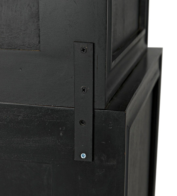 Noir Colonial Hutch - Timeless Solid Mahogany Storage Cabinet with Elegant Brass Pulls for Any Space Hand Rubbed Black GARM119HB