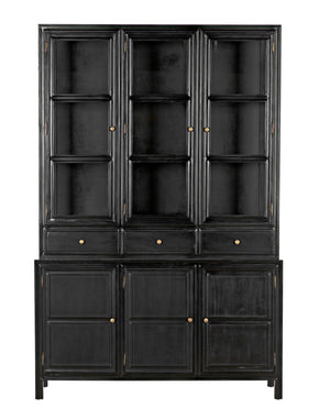 Noir Colonial Hutch - Timeless Solid Mahogany Storage Cabinet with Elegant Brass Pulls for Any Space Hand Rubbed Black GARM119HB