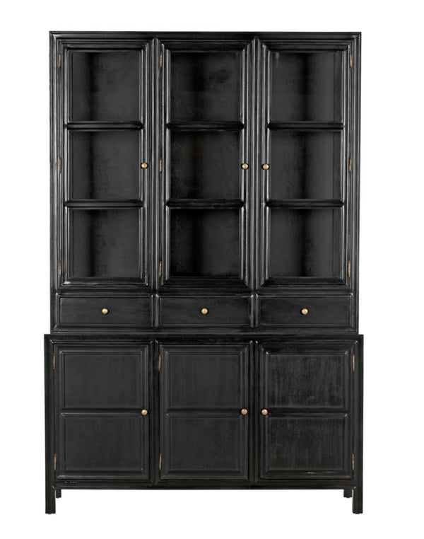 Noir Colonial Hutch - Timeless Solid Mahogany Storage Cabinet with Elegant Brass Pulls for Any Space Hand Rubbed Black GARM119HB