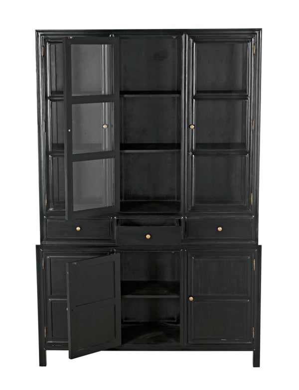 Noir Colonial Hutch - Timeless Solid Mahogany Storage Cabinet with Elegant Brass Pulls for Any Space Hand Rubbed Black GARM119HB
