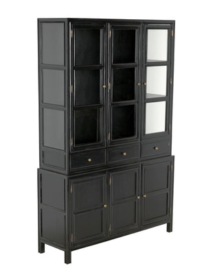 Noir Colonial Hutch - Timeless Solid Mahogany Storage Cabinet with Elegant Brass Pulls for Any Space Hand Rubbed Black GARM119HB