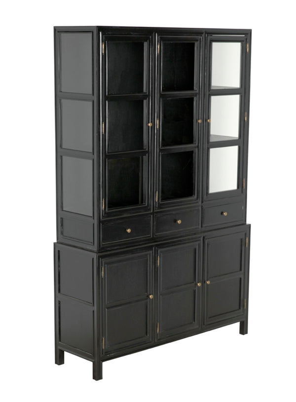 Noir Colonial Hutch - Timeless Solid Mahogany Storage Cabinet with Elegant Brass Pulls for Any Space Hand Rubbed Black GARM119HB