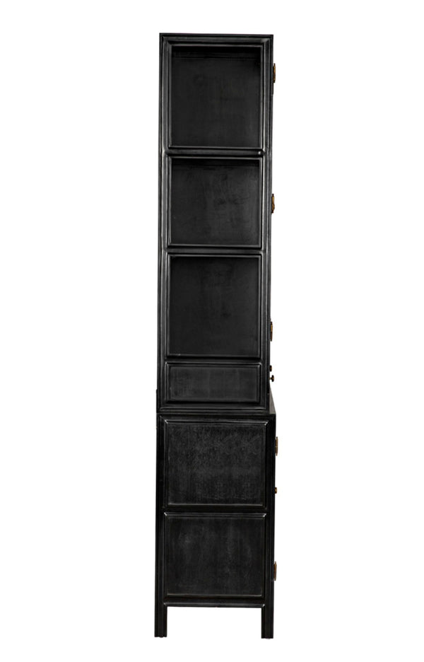 Noir Colonial Hutch - Timeless Solid Mahogany Storage Cabinet with Elegant Brass Pulls for Any Space Hand Rubbed Black GARM119HB