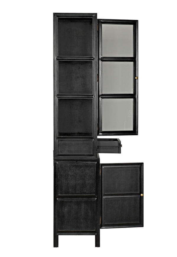 Noir Colonial Hutch - Timeless Solid Mahogany Storage Cabinet with Elegant Brass Pulls for Any Space Hand Rubbed Black GARM119HB