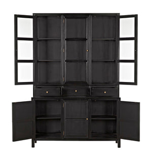 Noir Colonial Hutch - Timeless Solid Mahogany Storage Cabinet with Elegant Brass Pulls for Any Space Hand Rubbed Black GARM119HB