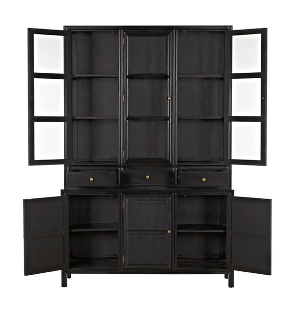 Noir Colonial Hutch - Timeless Solid Mahogany Storage Cabinet with Elegant Brass Pulls for Any Space Hand Rubbed Black GARM119HB