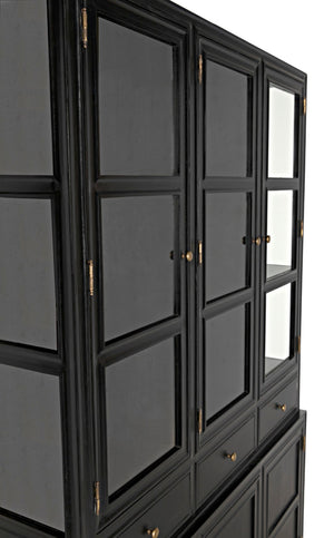 Noir Colonial Hutch - Timeless Solid Mahogany Storage Cabinet with Elegant Brass Pulls for Any Space Hand Rubbed Black GARM119HB