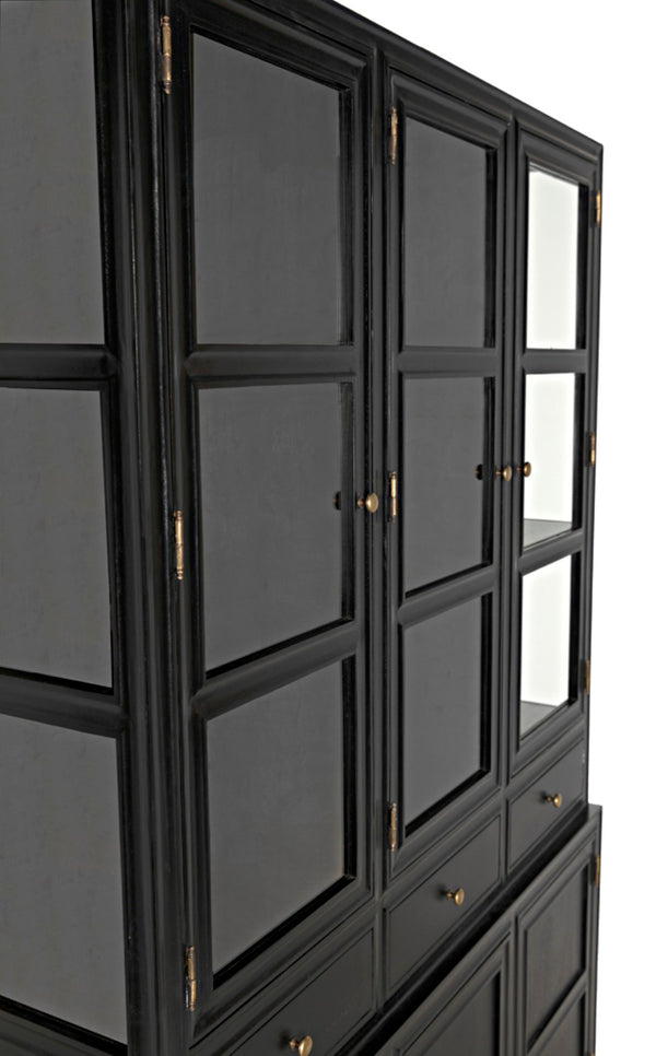 Noir Colonial Hutch - Timeless Solid Mahogany Storage Cabinet with Elegant Brass Pulls for Any Space Hand Rubbed Black GARM119HB