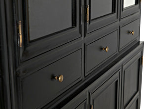 Noir Colonial Hutch - Timeless Solid Mahogany Storage Cabinet with Elegant Brass Pulls for Any Space Hand Rubbed Black GARM119HB