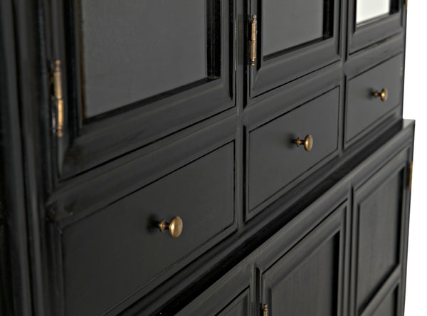 Noir Colonial Hutch - Timeless Solid Mahogany Storage Cabinet with Elegant Brass Pulls for Any Space Hand Rubbed Black GARM119HB