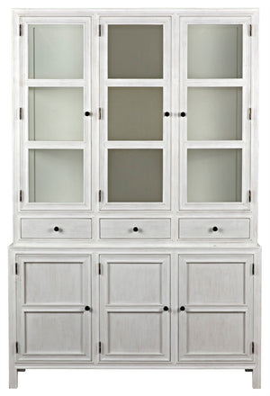Noir Colonial Hutch - Timeless Solid Mahogany Storage Cabinet with Elegant Brass Pulls for Any Space White Wash GARM119WH