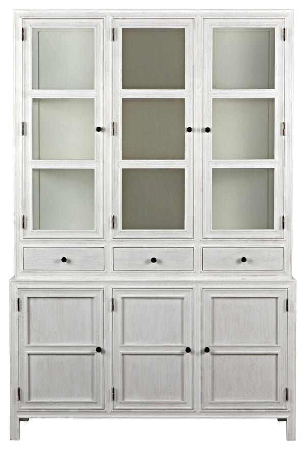 Noir Colonial Hutch - Timeless Solid Mahogany Storage Cabinet with Elegant Brass Pulls for Any Space White Wash GARM119WH