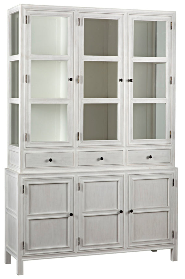 Noir Colonial Hutch - Timeless Solid Mahogany Storage Cabinet with Elegant Brass Pulls for Any Space White Wash GARM119WH