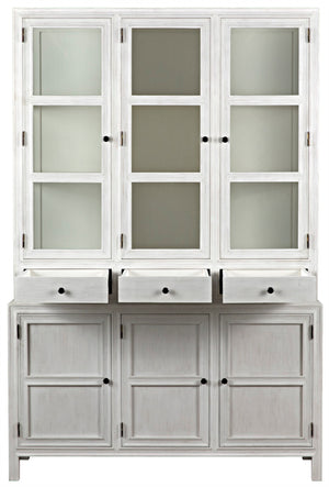 Noir Colonial Hutch - Timeless Solid Mahogany Storage Cabinet with Elegant Brass Pulls for Any Space White Wash GARM119WH
