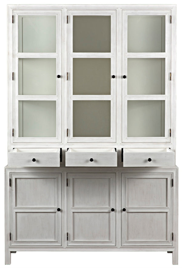 Noir Colonial Hutch - Timeless Solid Mahogany Storage Cabinet with Elegant Brass Pulls for Any Space White Wash GARM119WH