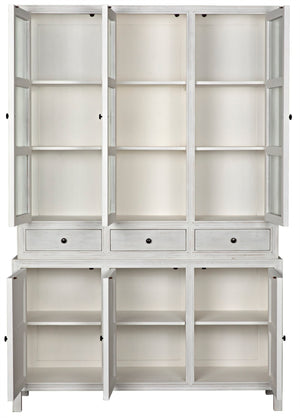 Noir Colonial Hutch - Timeless Solid Mahogany Storage Cabinet with Elegant Brass Pulls for Any Space White Wash GARM119WH