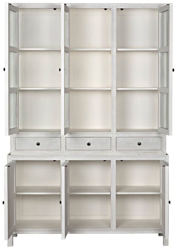 Noir Colonial Hutch - Timeless Solid Mahogany Storage Cabinet with Elegant Brass Pulls for Any Space White Wash GARM119WH