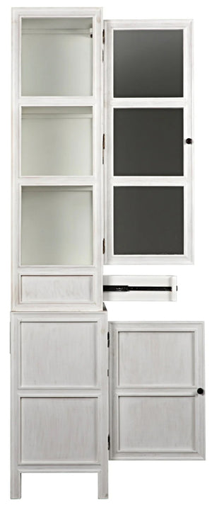 Noir Colonial Hutch - Timeless Solid Mahogany Storage Cabinet with Elegant Brass Pulls for Any Space White Wash GARM119WH