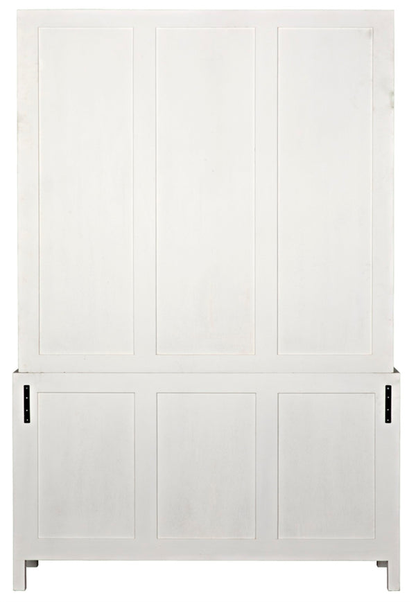 Noir Colonial Hutch - Timeless Solid Mahogany Storage Cabinet with Elegant Brass Pulls for Any Space White Wash GARM119WH