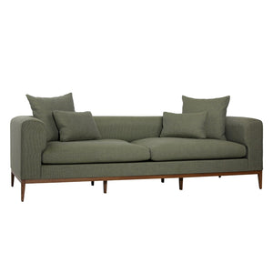 Dovetail Dalia Sofa Linen Blend Basketweave Upholstery and Select Hardwood Frame - Olive Green and Walnut