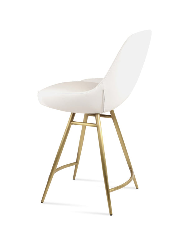 Soho Concept Gazel Galata Barstools & Counterstools - Stylish Leatherette, Soft Brass Finish, 350 Lbs Capacity Brass,White Steel Tubular Legs Soho-concept-dining-chair-08668